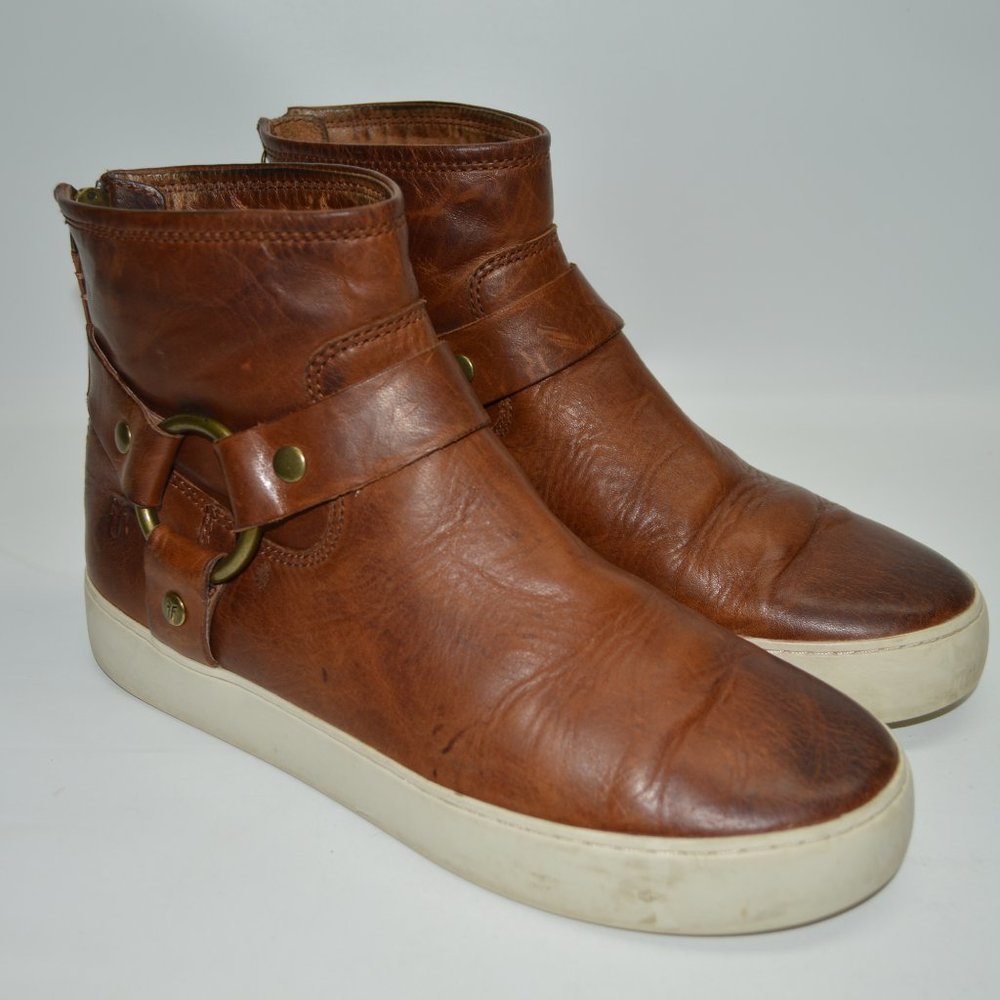 Frye Lena Harness High Top Cognac Leather Boots